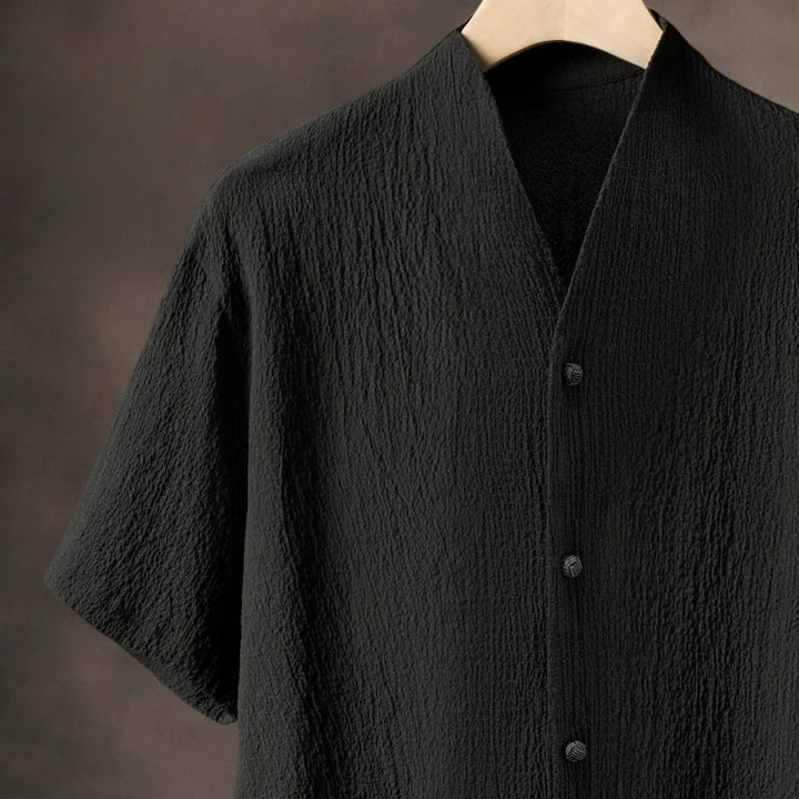 Thin Ice Silk V-Neck Button T-Shirt