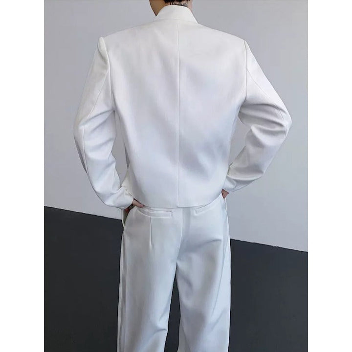 Stand-Collar Blazer with Mesh Floral Embroidery