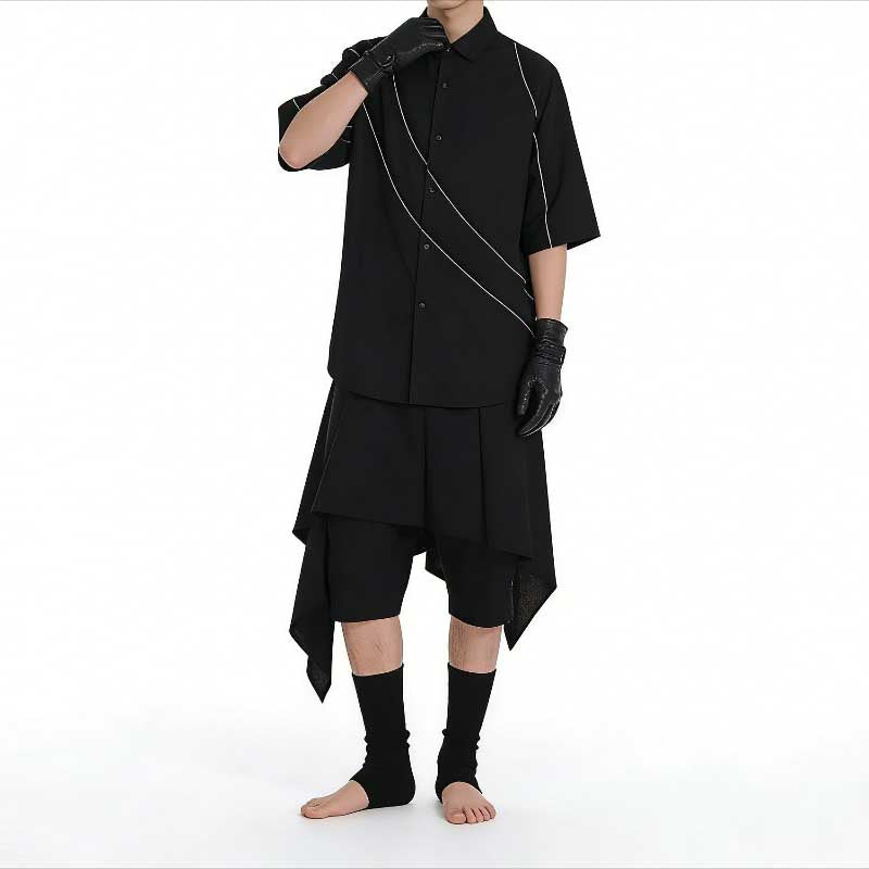 Faux Two-Piece Asymmetrical Wide-Leg Shorts