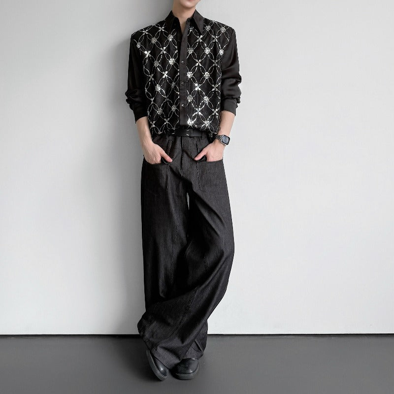 Sequin Lace Argyle-Pattern Shirt