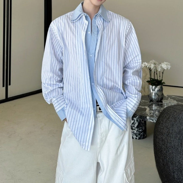 Striped Faux-layered Collared Shirt