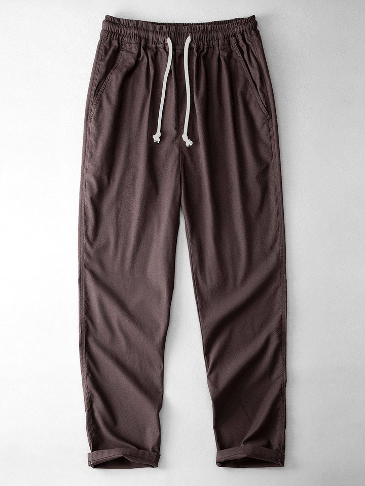 Waffle Stripe Johnny Collar Polo &amp; Straight Leg Linen Pants