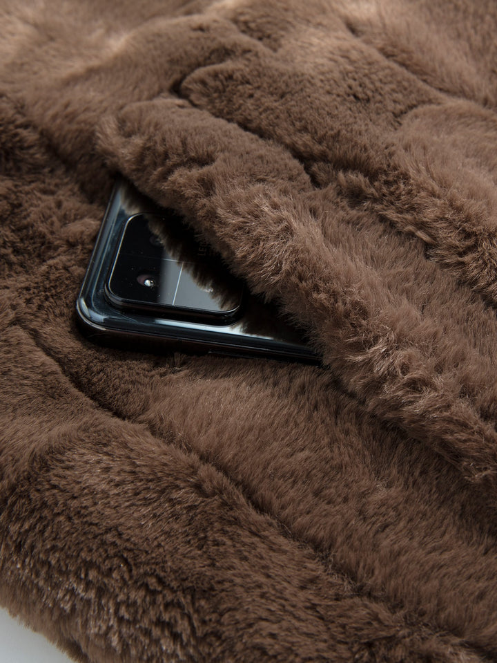 Faux Fur Textured Notch Lapel Overcoat