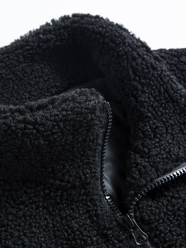 Teddy Fleece Contrast Baseball Jacket
