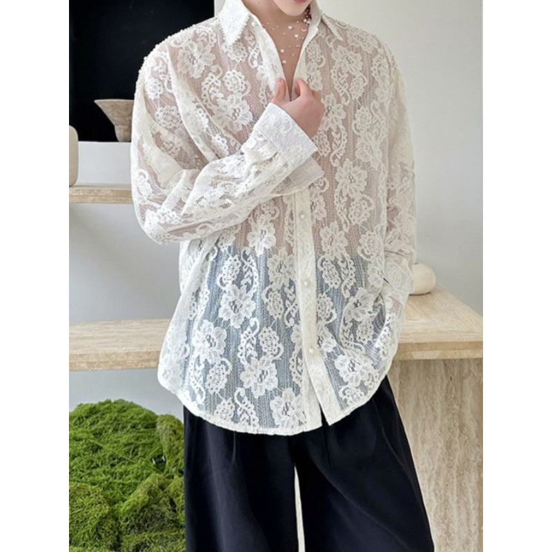 Lace and Beaded Long-sleeved Shirt