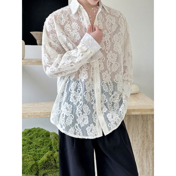 Lace and Beaded Long-sleeved Shirt
