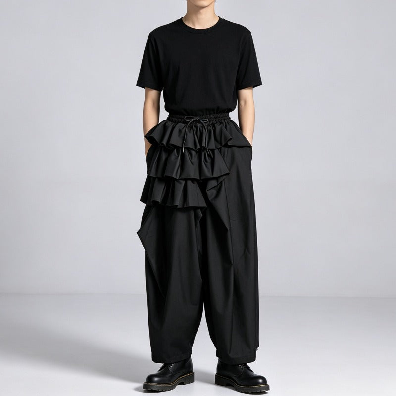 Japanese Asymmetric Loose Wide-Leg High-Waisted Skirt-Pants