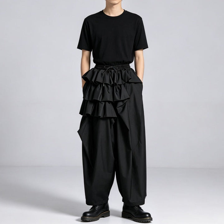 Japanese Asymmetric Loose Wide-Leg High-Waisted Skirt-Pants