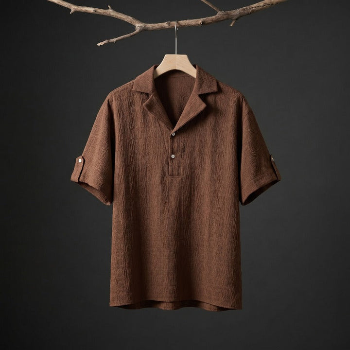 Japanese Textured Jacquard Collar Loose-Fit Shirt
