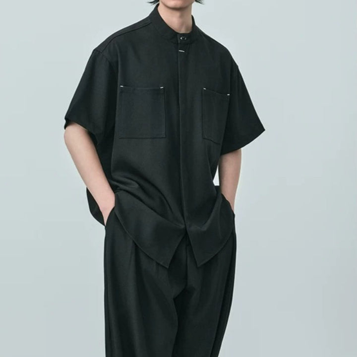 Summer Stand-up Collar Draped Shirt