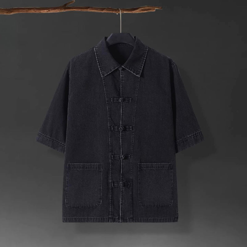 Denim Loose Button-Up T-Shirt