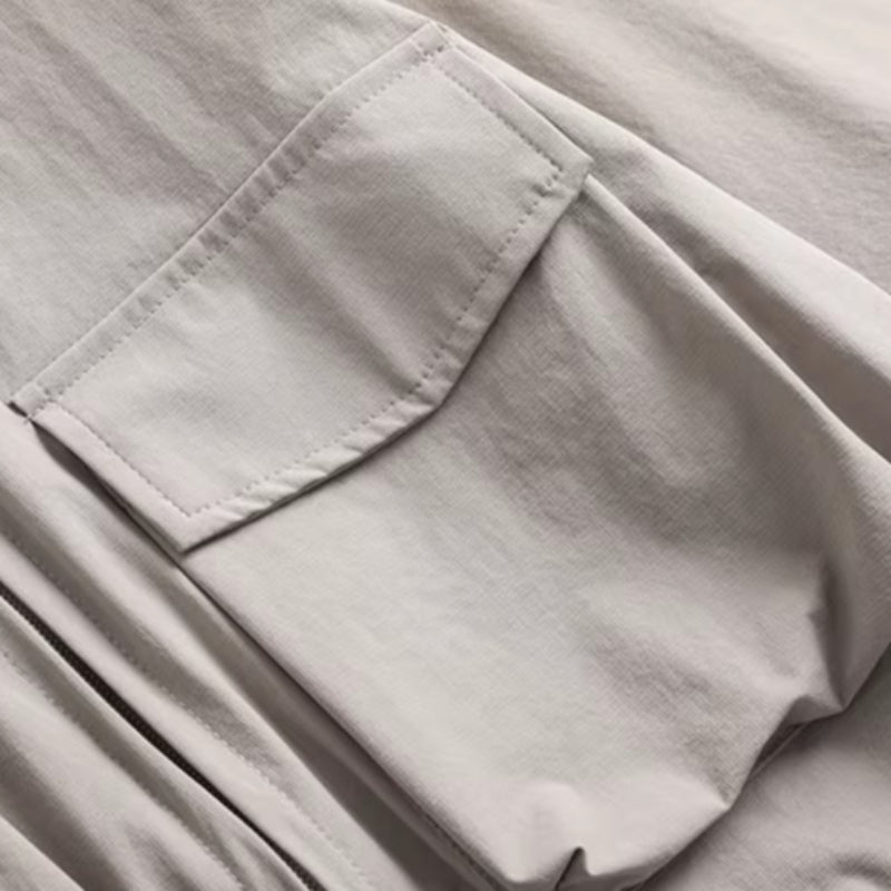 Multi-pocket Loose Two-way Zip Collar T-shirt