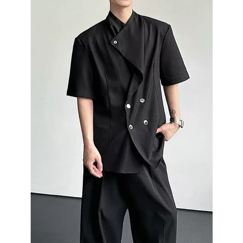 Asymmetrical Shoulder Pad Design Short-Sleeve Shirt
