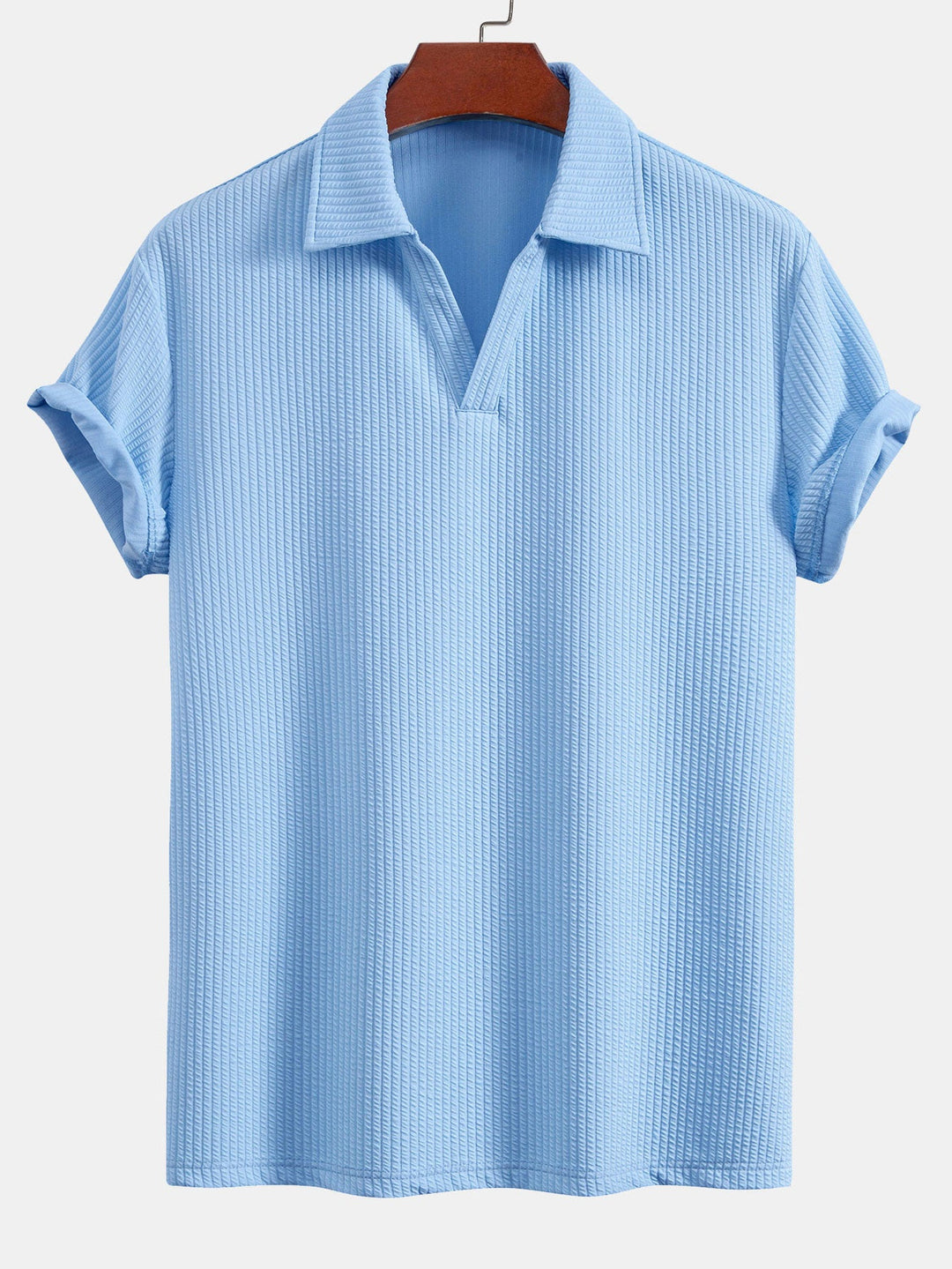 Short Sleeved V-Neck Ribbed Polo &amp; Straight Leg Ribbed Pants