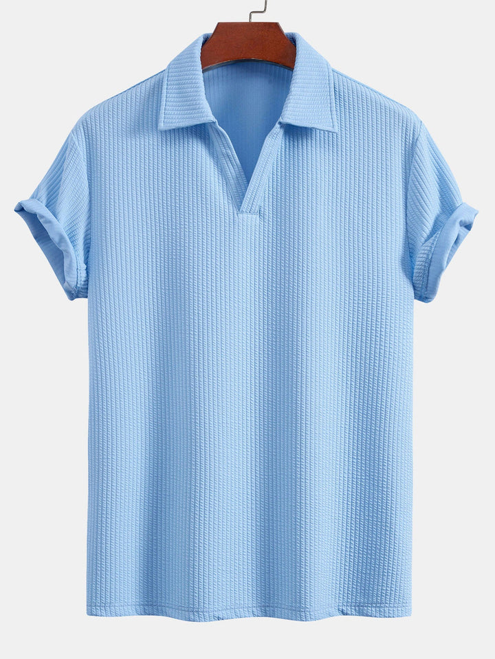 Short Sleeved V-Neck Ribbed Polo &amp; Straight Leg Ribbed Pants