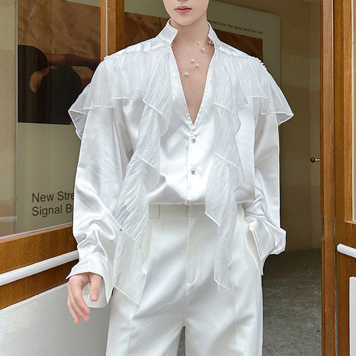 V-neck Long-sleeved Shirt with Ribbon