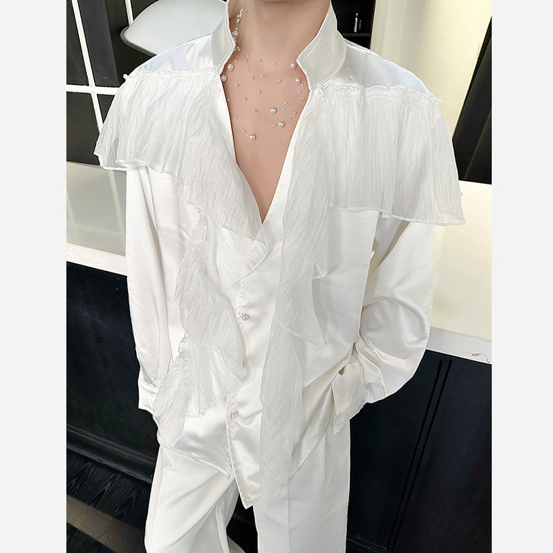 V-neck Long-sleeved Shirt with Ribbon
