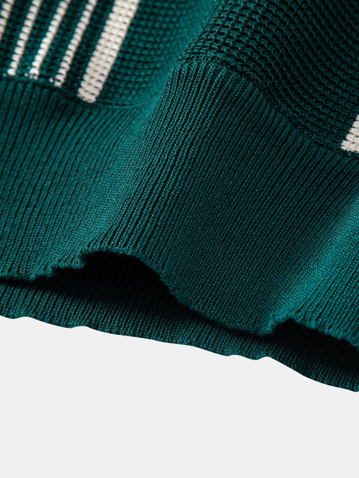 Stripe Knit Zip Up Polo Shirt &amp; Slim Fit Tapered Trousers