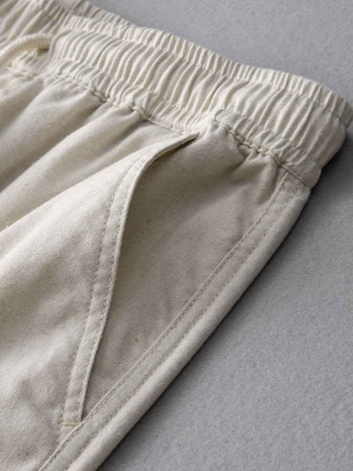 Stripe Waffle Johnny Collar Polo &amp; Straight Leg Linen Pants