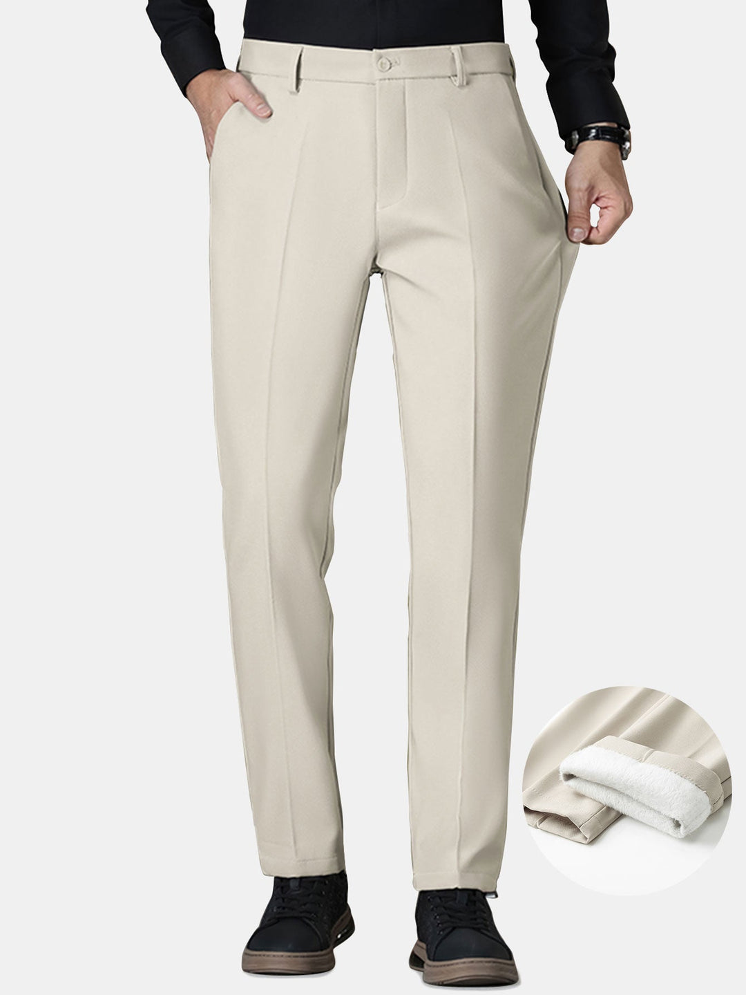 Warm Fleece-Lined Slim Fit Tapered Trousers