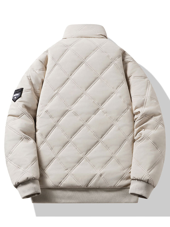 Faux Fur Lined Quilted Stand Collar Jacket