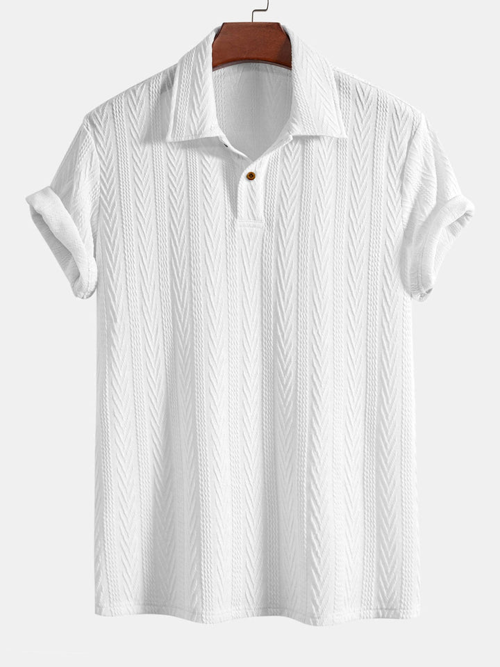 Short Sleeve Jacquard Polo &amp; Straight Leg Ribbed Pants