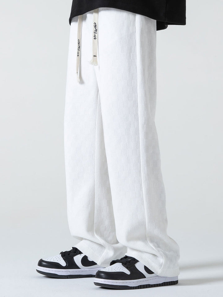 Checkerboard Textured Straight Leg Pants