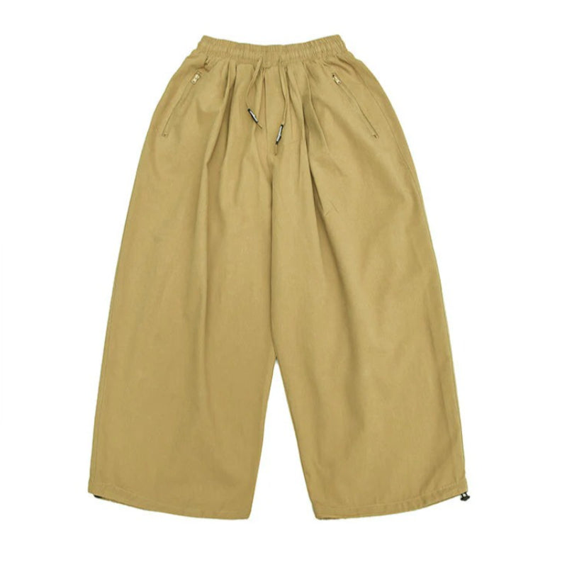 Japanese Retro Zippered Pocket Wide-Leg Pants