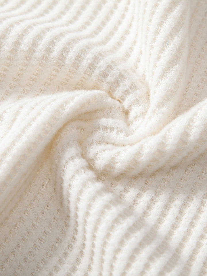 Short Sleeved Waffle V-neck Polo &amp; Drawstring Knitted Waffle Shorts