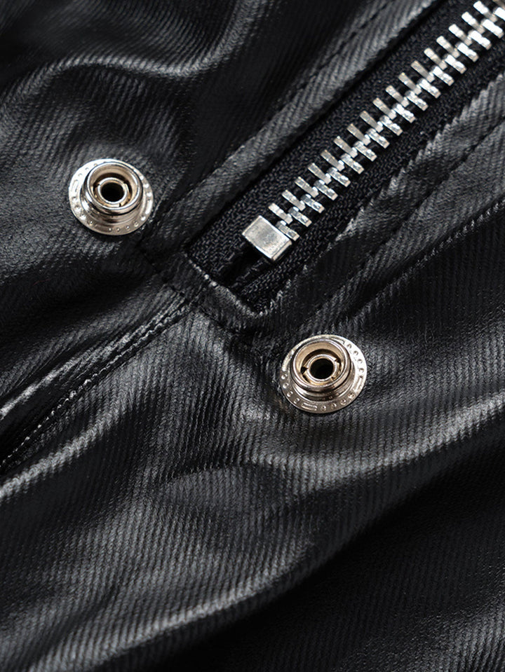 PU Leather Cargo Wide-Leg Pants