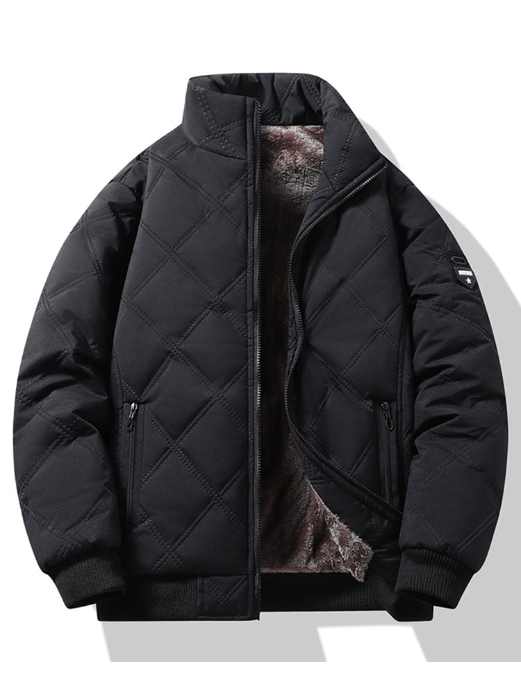 Faux Fur Lined Quilted Stand Collar Jacket