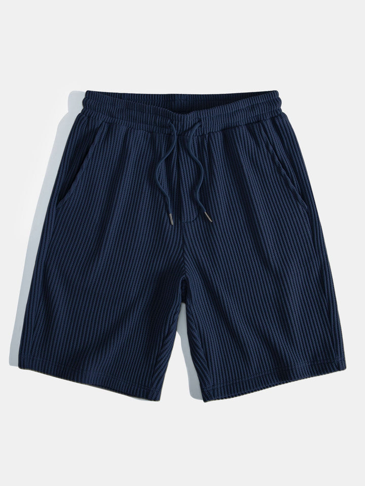 Short Sleeved Waffle Polo &amp; Drawstring Knitted Waffle Shorts