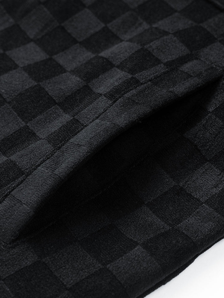 Checkerboard Print Faux Suede Pocket Jacket