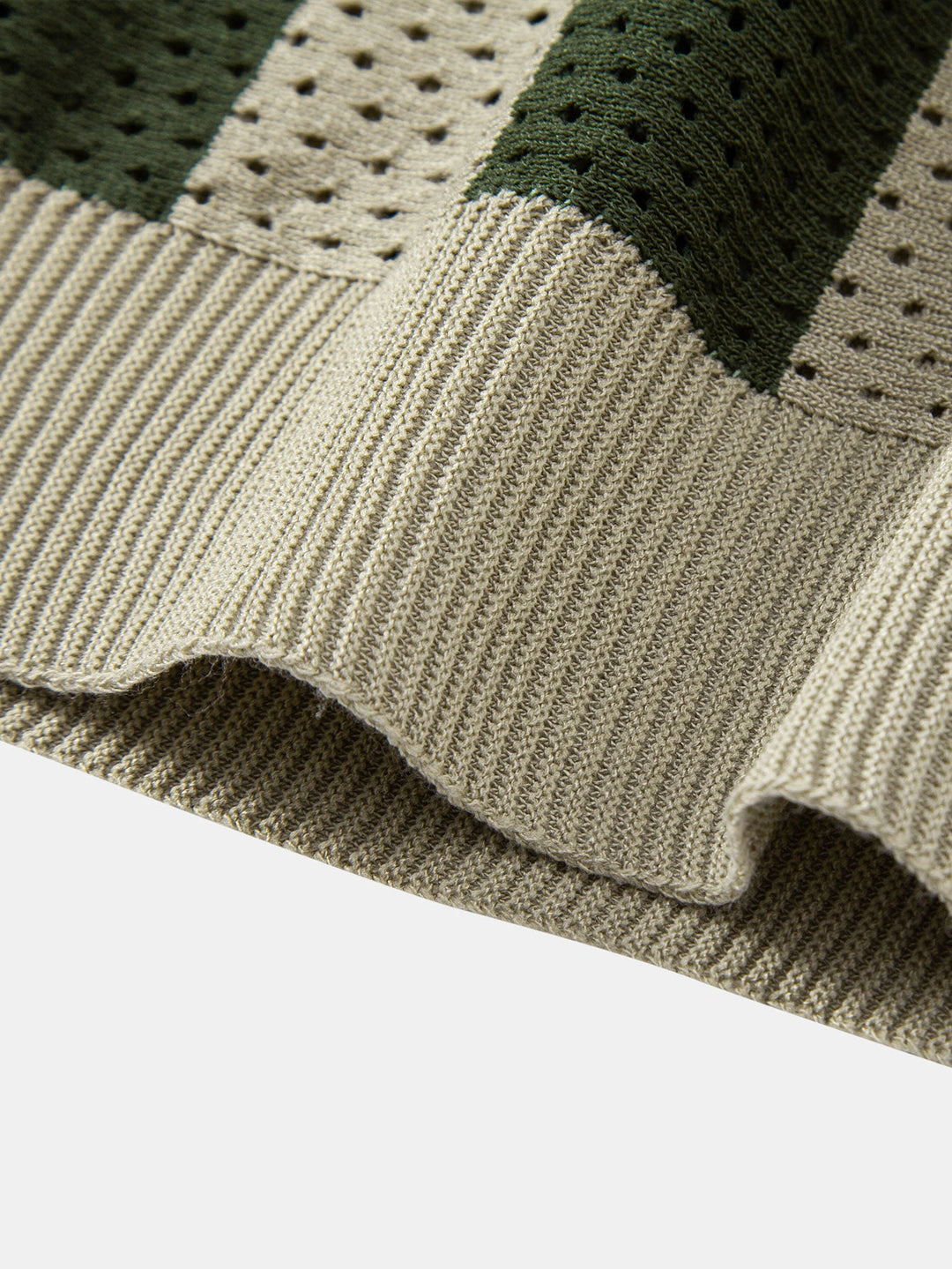 Striped Eyelet Knit Zip Up Polo Shirt &amp; Straight Leg Linen Pants