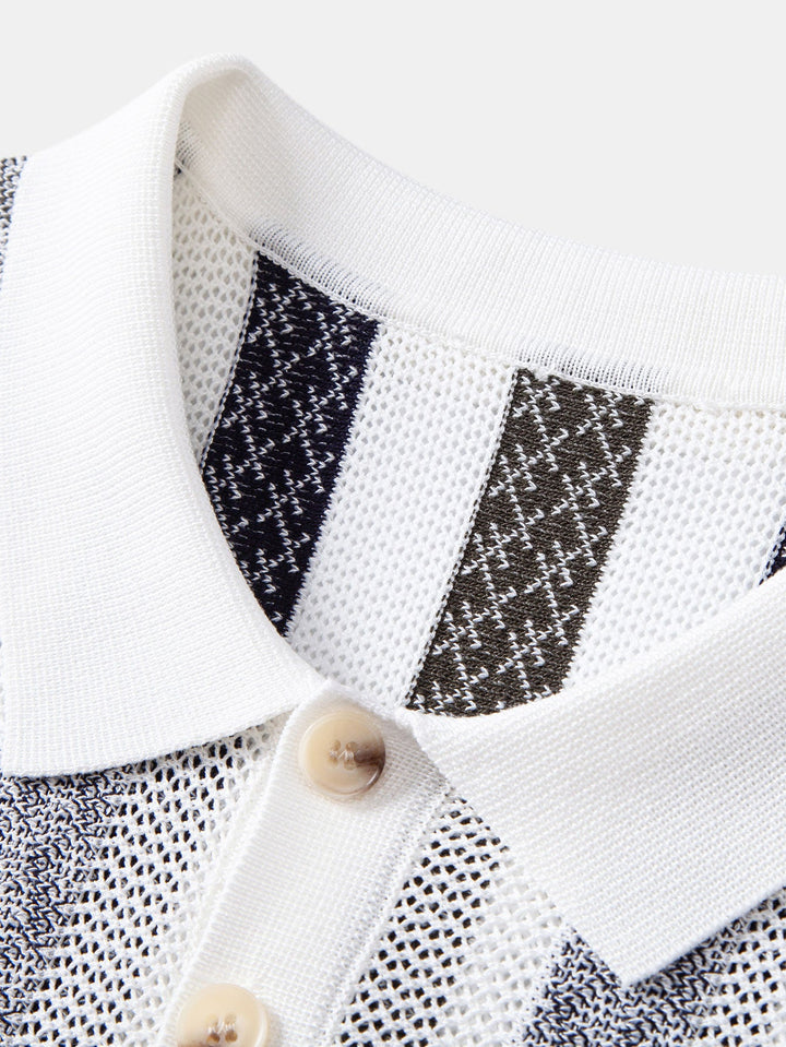 Striped Textured Knit Polo &amp; Slim Fit Tapered Trousers