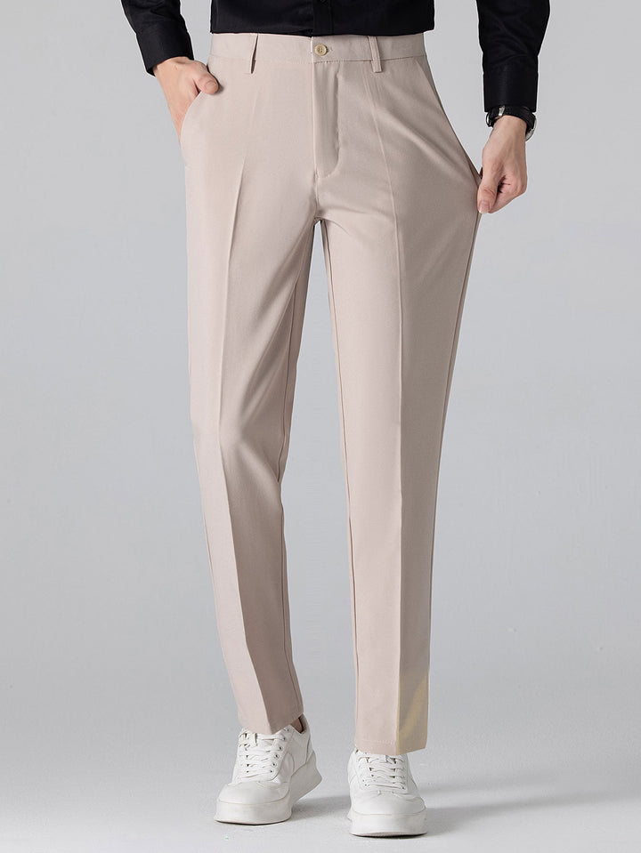 Contrast Trim Ribbed Johnny Collar Knit Polo &amp; Slim Fit Tapered Trousers