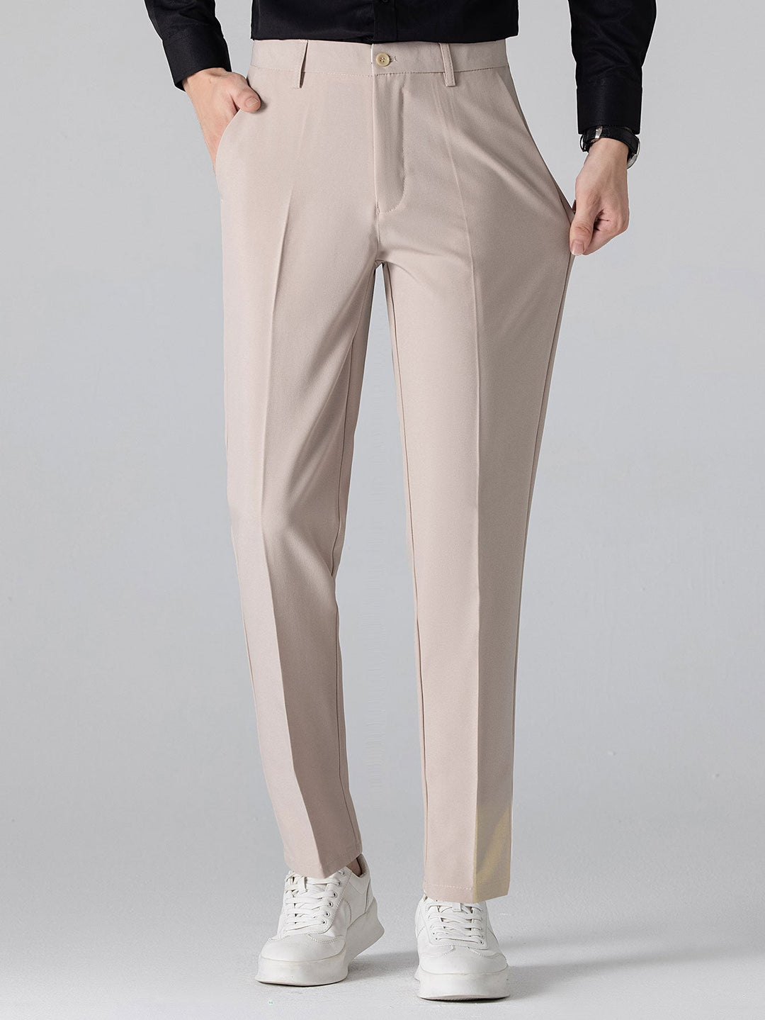 Geometric Jacquard Johnny Collar Polo &amp; Slim Fit Tapered Trousers