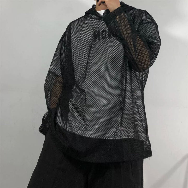Loose-Fit Mesh Cutout Hoodie