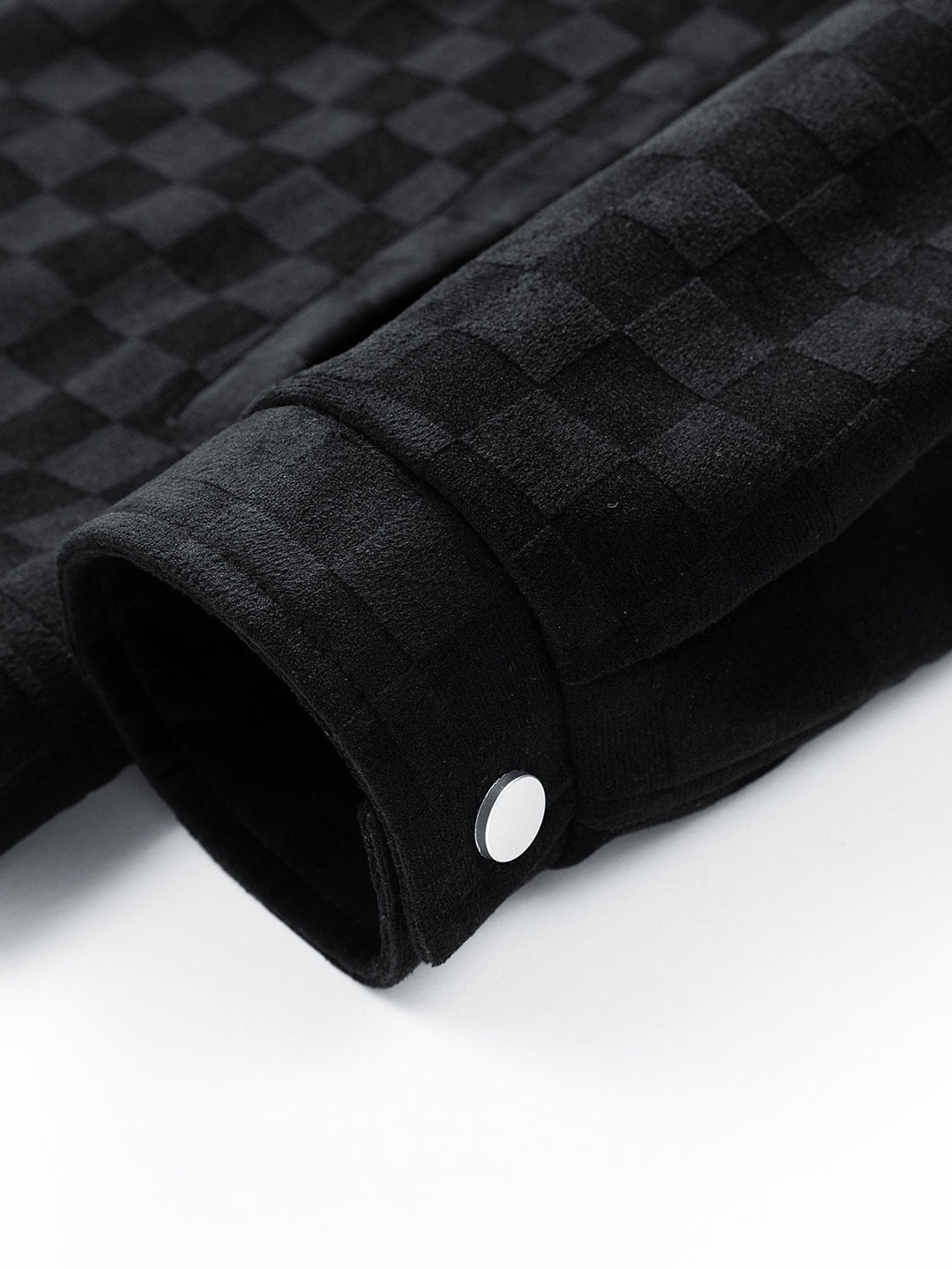 Checkerboard Print Faux Suede Pocket Jacket