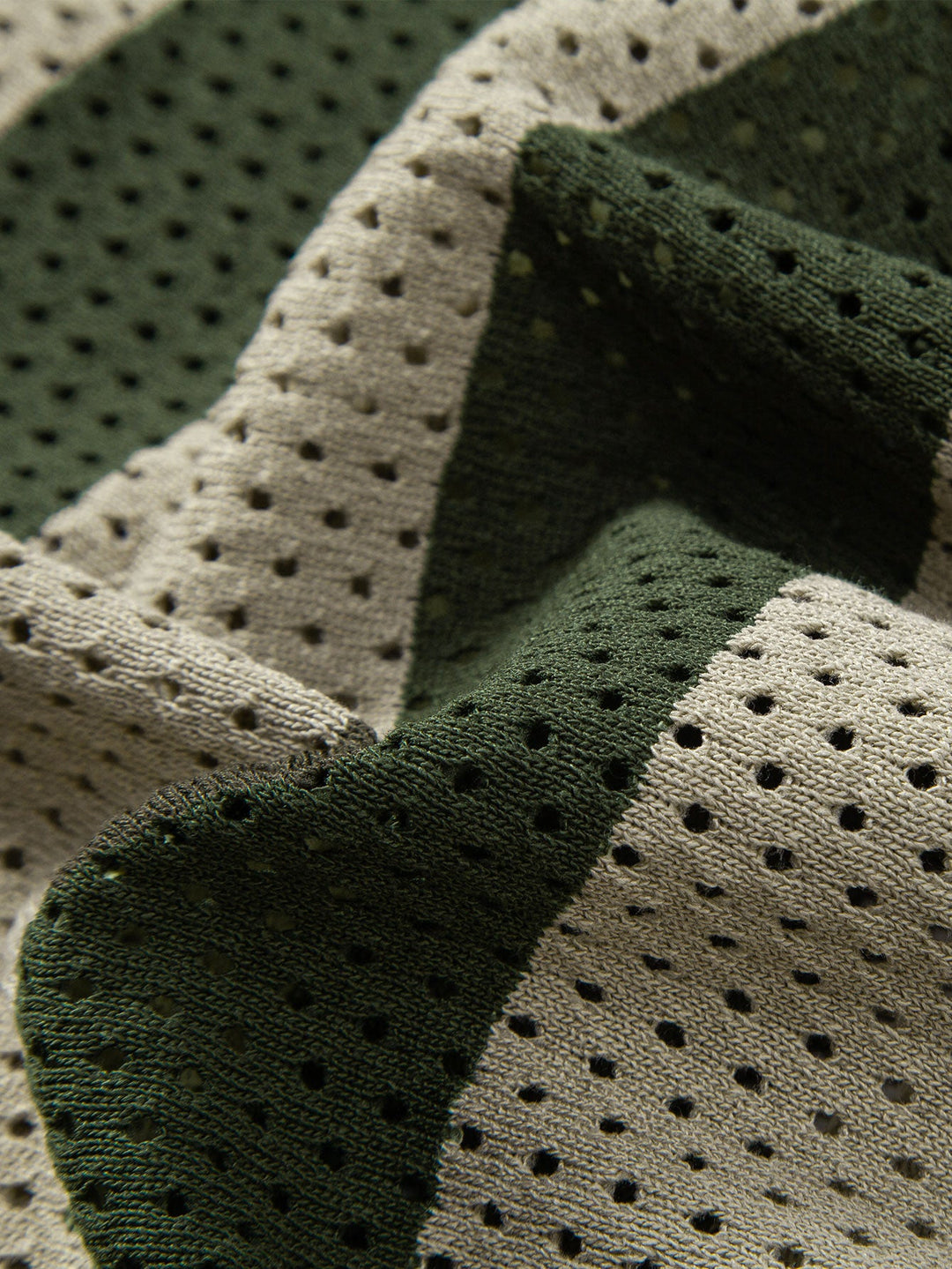 Striped Eyelet Knit Zip Up Polo Shirt &amp; Straight Leg Linen Pants
