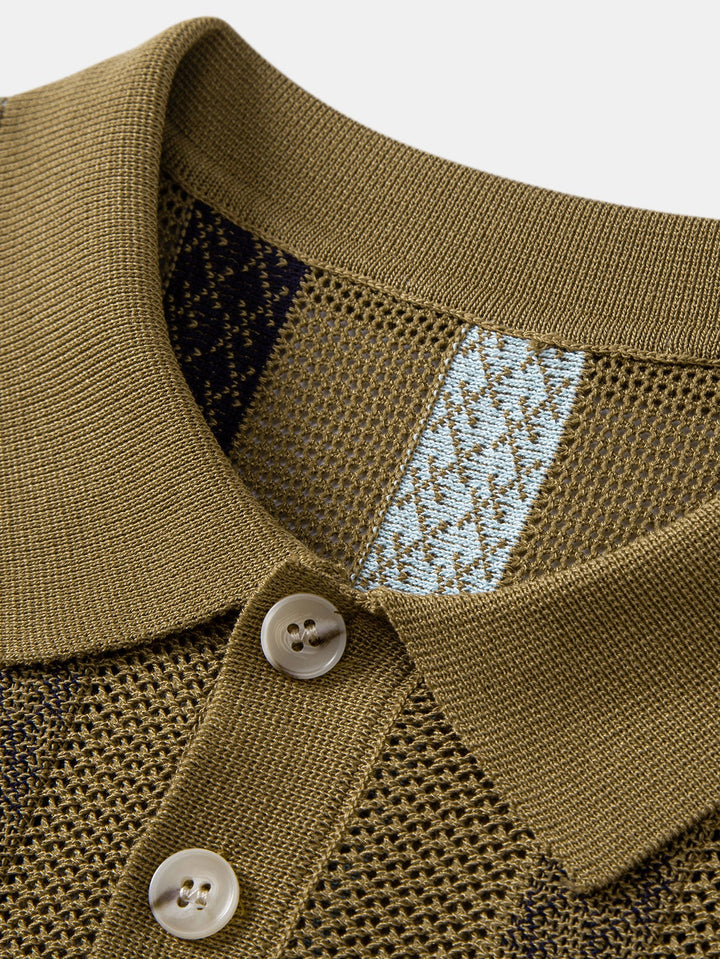 Striped Textured Knit Polo &amp; Slim Fit Tapered Trousers
