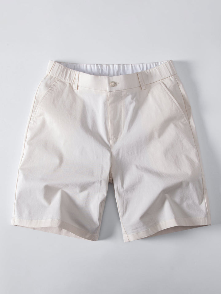 Contrast Trim Ribbed Johnny Collar Knit Polo &amp; Elastic Waist Chino Shorts