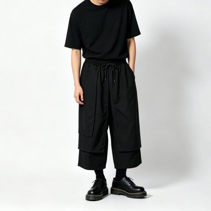 Multi-Panel Elastic-Waist Drapey Wide-Leg Pants