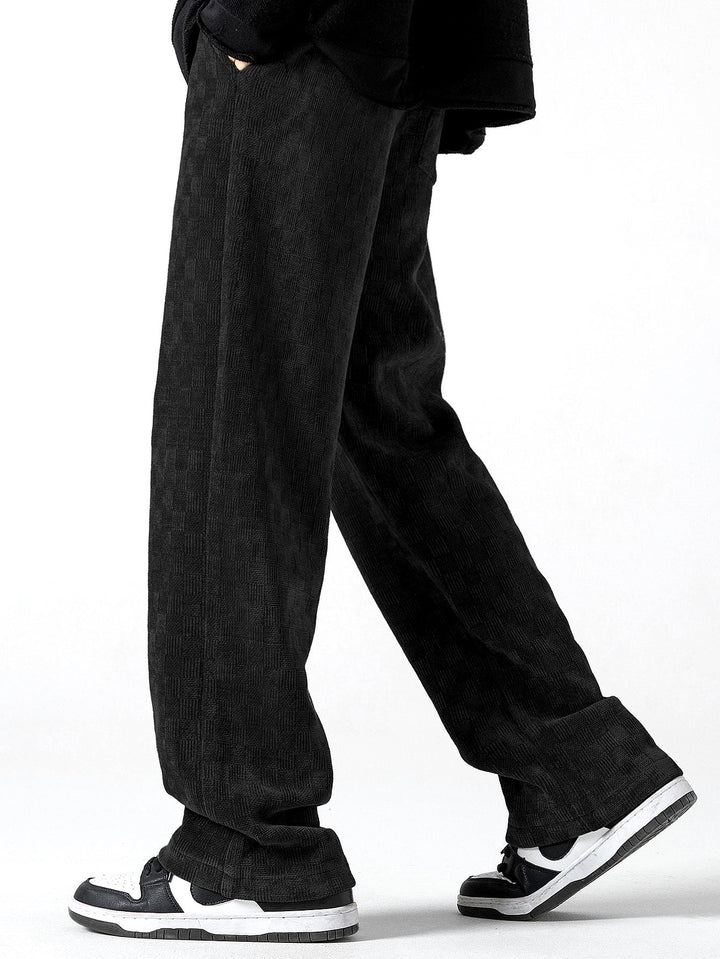 Checkerboard Textured Straight Leg Pants
