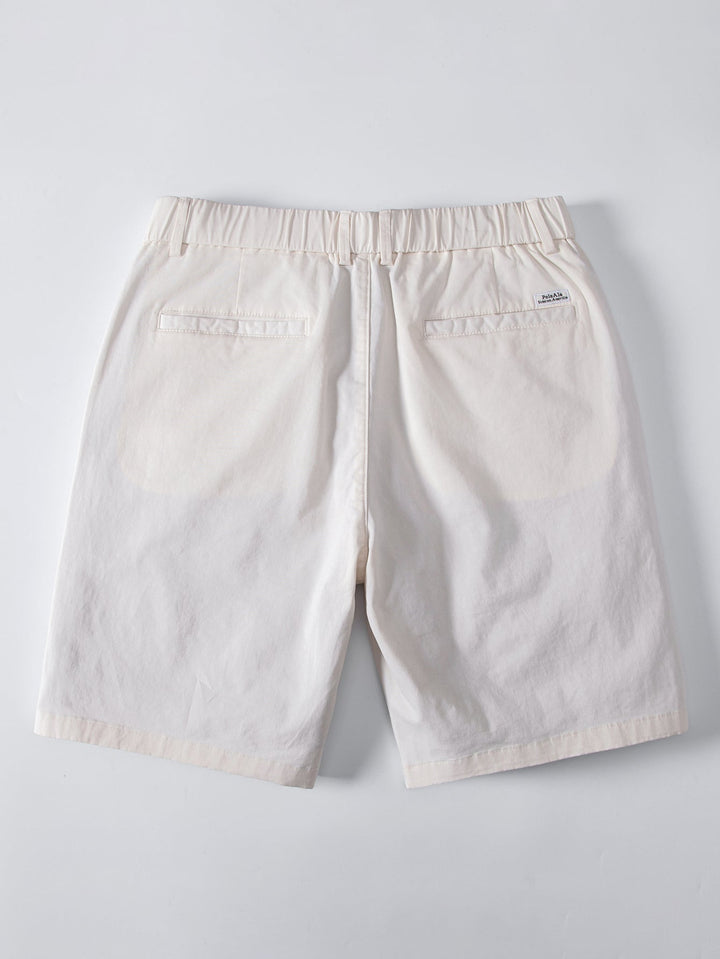Contrast Trim Ribbed Johnny Collar Knit Polo &amp; Elastic Waist Chino Shorts