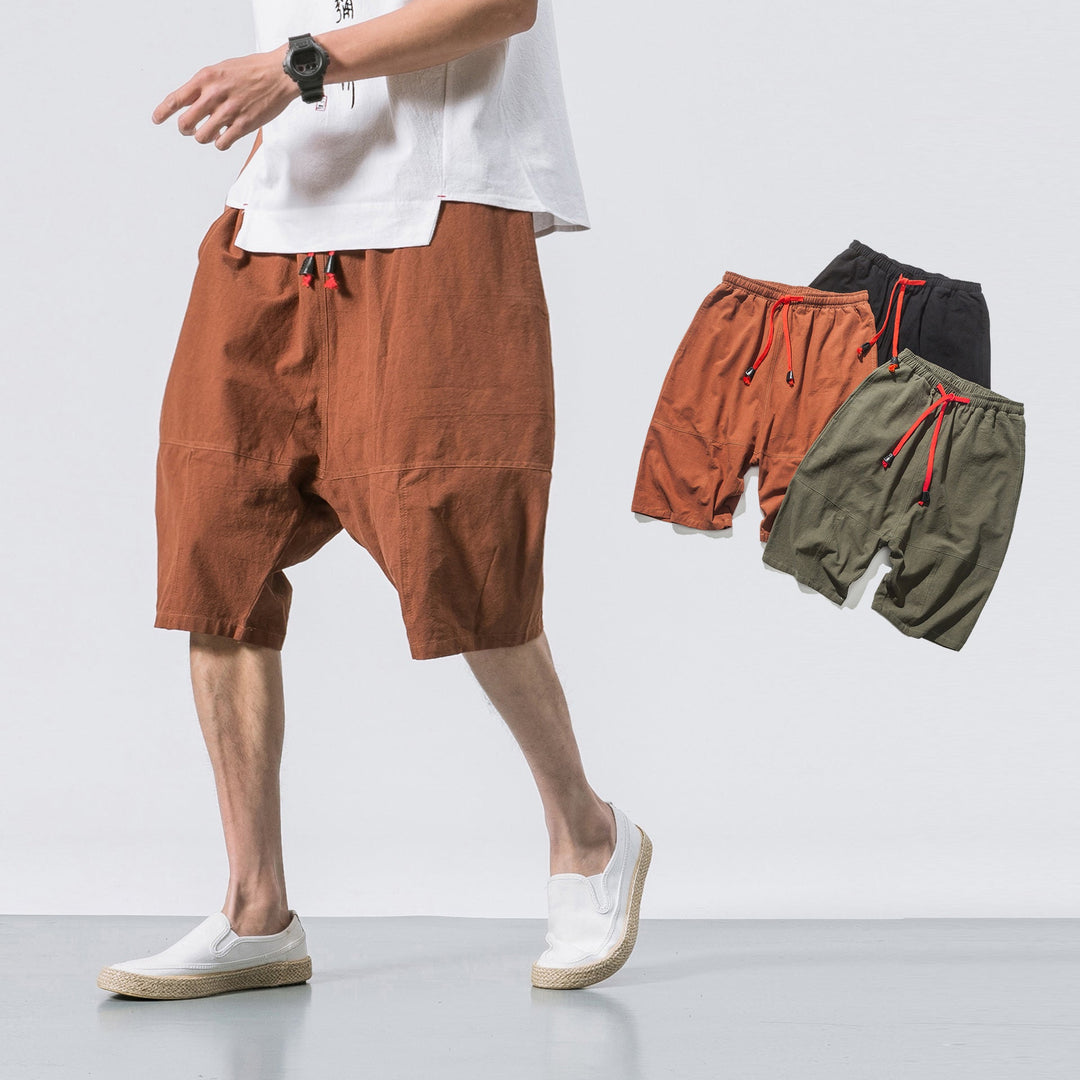 Cotton and Linen Loose Elastic Waist Shorts