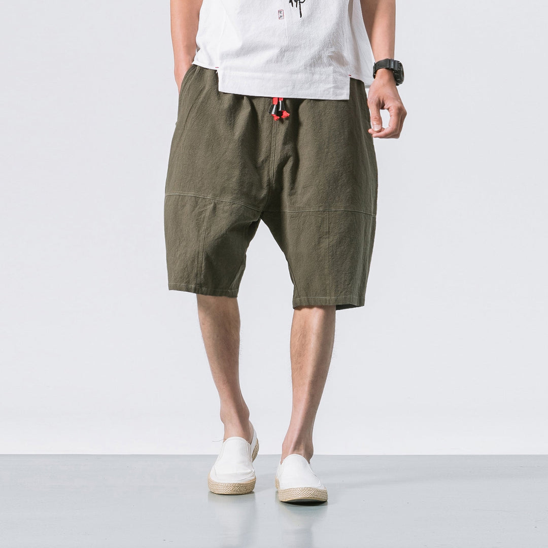 Cotton and Linen Loose Elastic Waist Shorts