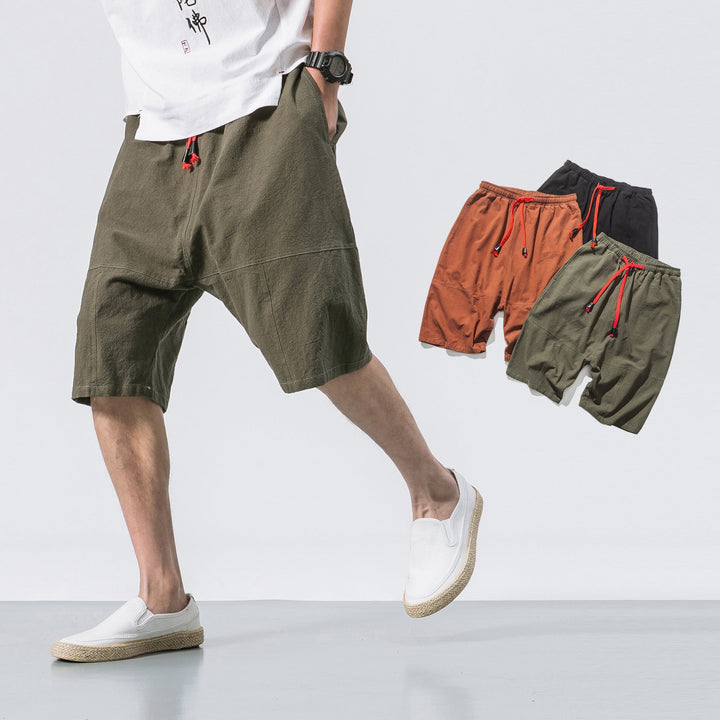 Cotton and Linen Loose Elastic Waist Shorts