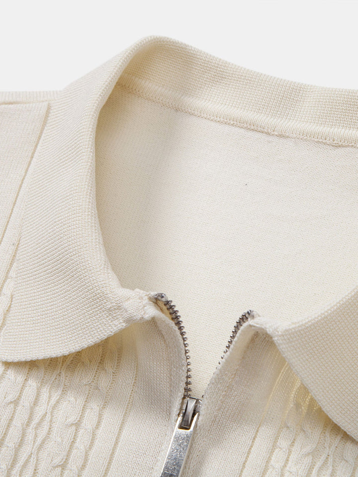 Twist Jacquard Knitted Zipper Polo Shirt &amp; Slim Fit Tapered Trousers