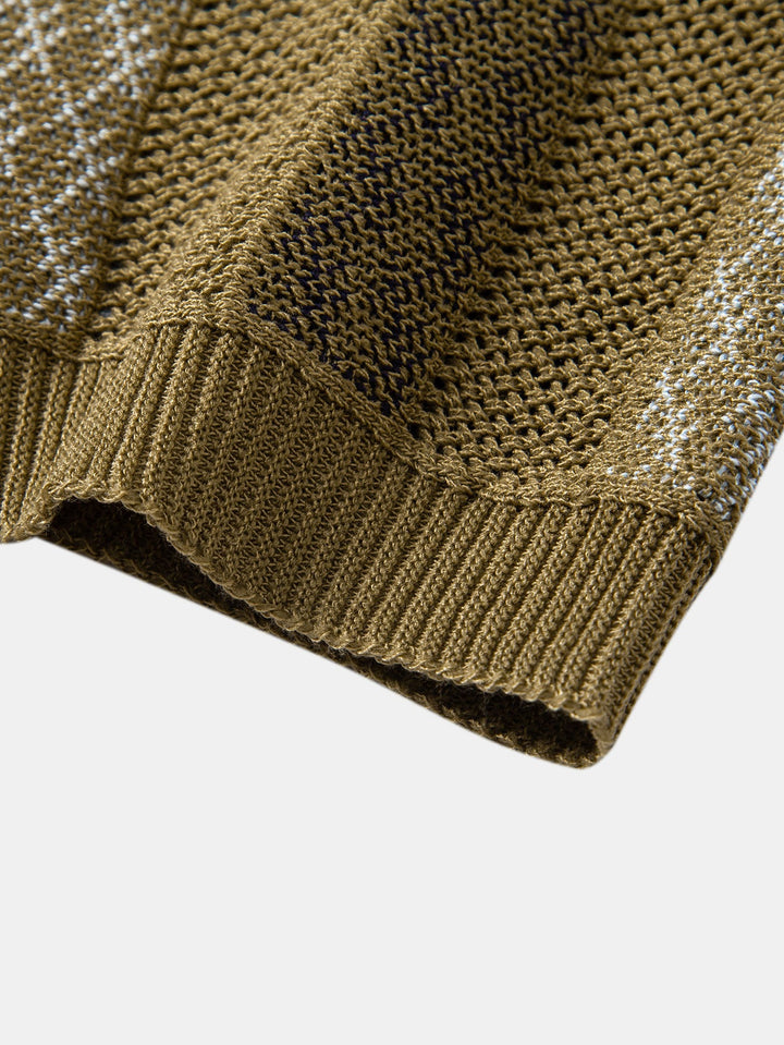 Striped Textured Knit Polo &amp; Slim Fit Tapered Trousers